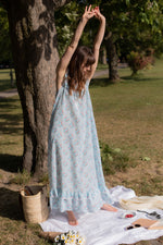 Anita is Vintage 70s Turquoise Floral Maxi Dress