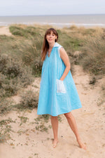 Anita is Vintage 70s Turquoise Stripe & Spot Mini Dress