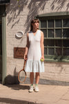 Anita is Vintage 70s White & Turquoise Stripe Midi Dress