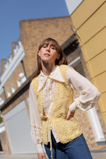Anita is Vintage 70s Yellow Crochet Knitted Waistcoat