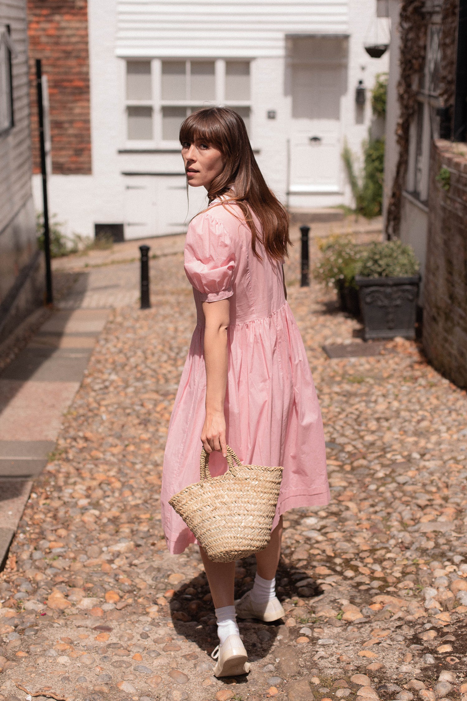 laura ashley＊Pink rose stripe dress