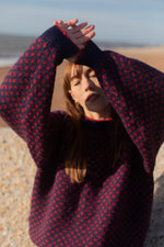 Anita is Vintage 80s Navy & Red Print Wool Jumper 