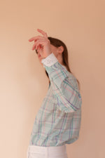Anita is Vintage 80s Turquoise & Pink Check Blouse