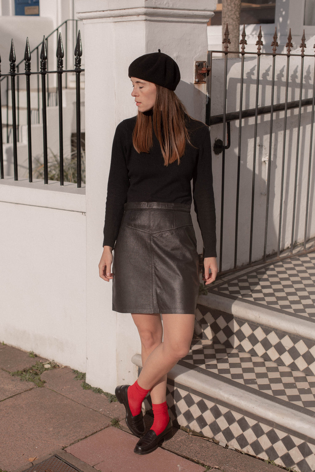Anita is Vintage 90s Black Leather Mini Skirt