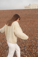 Anita is Vintage 90s Cream Speckled Wool Cable Knit Aran Jumper