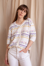 Anita is Vintage 90s St Michael White & Lilac Floral Short Sleeve Cardigan