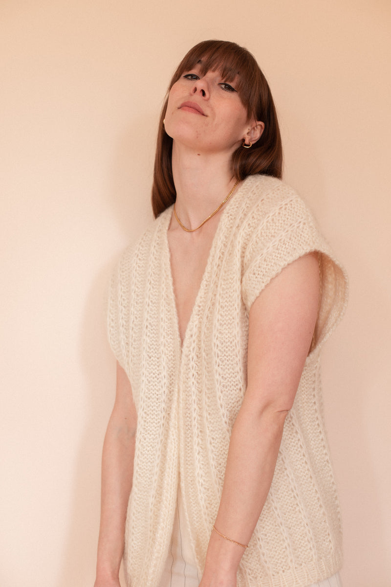 Anita is Vintage Cream Mohair Knitted Waistcoat